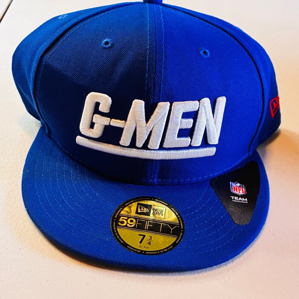 New York Giants G-MEN New Era 59FIFTY Fitted Hat 7 3/4 Blue NFL Logo Elements